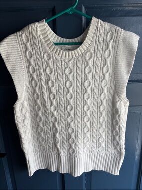 ON 34th Cream Cable Knit Sleeveless Sweater Vest